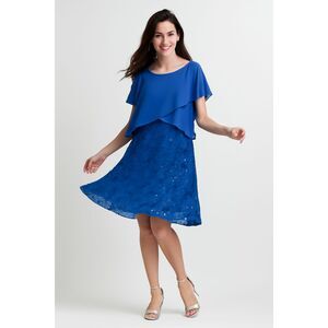 Ronnie Nicole Royal Blue Chiffon Overlay Lace Sequin Sheath Dress Size Size 14